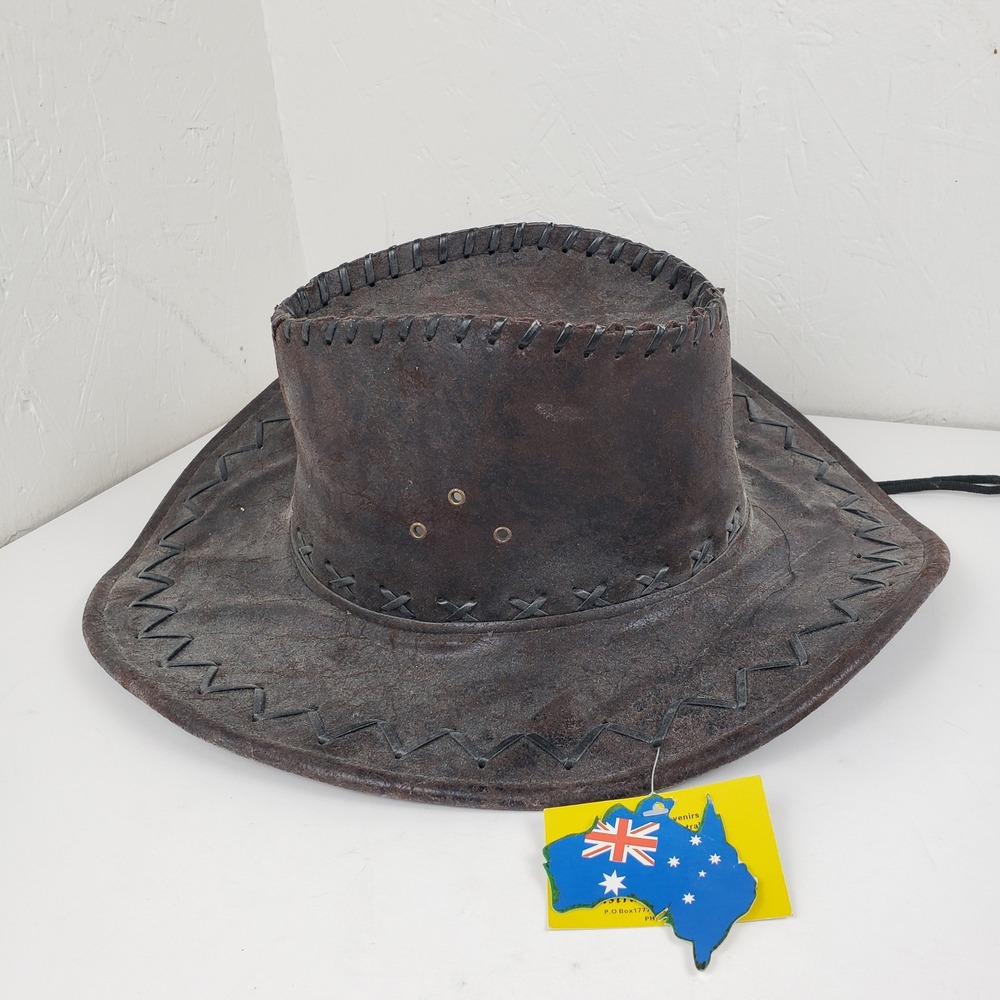Australian Souvenirs Brown Outback Cowboy Hat Whipstitch Trim YWH007379 NWT